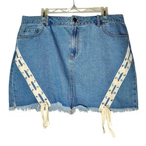 Forever 21 Denim Mini Skirt with Lace Up Detail. Size 14